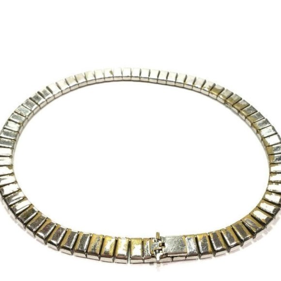 Silver Tone Channel Rhinestone Necklace Collar 14" - Picture 8 of 8